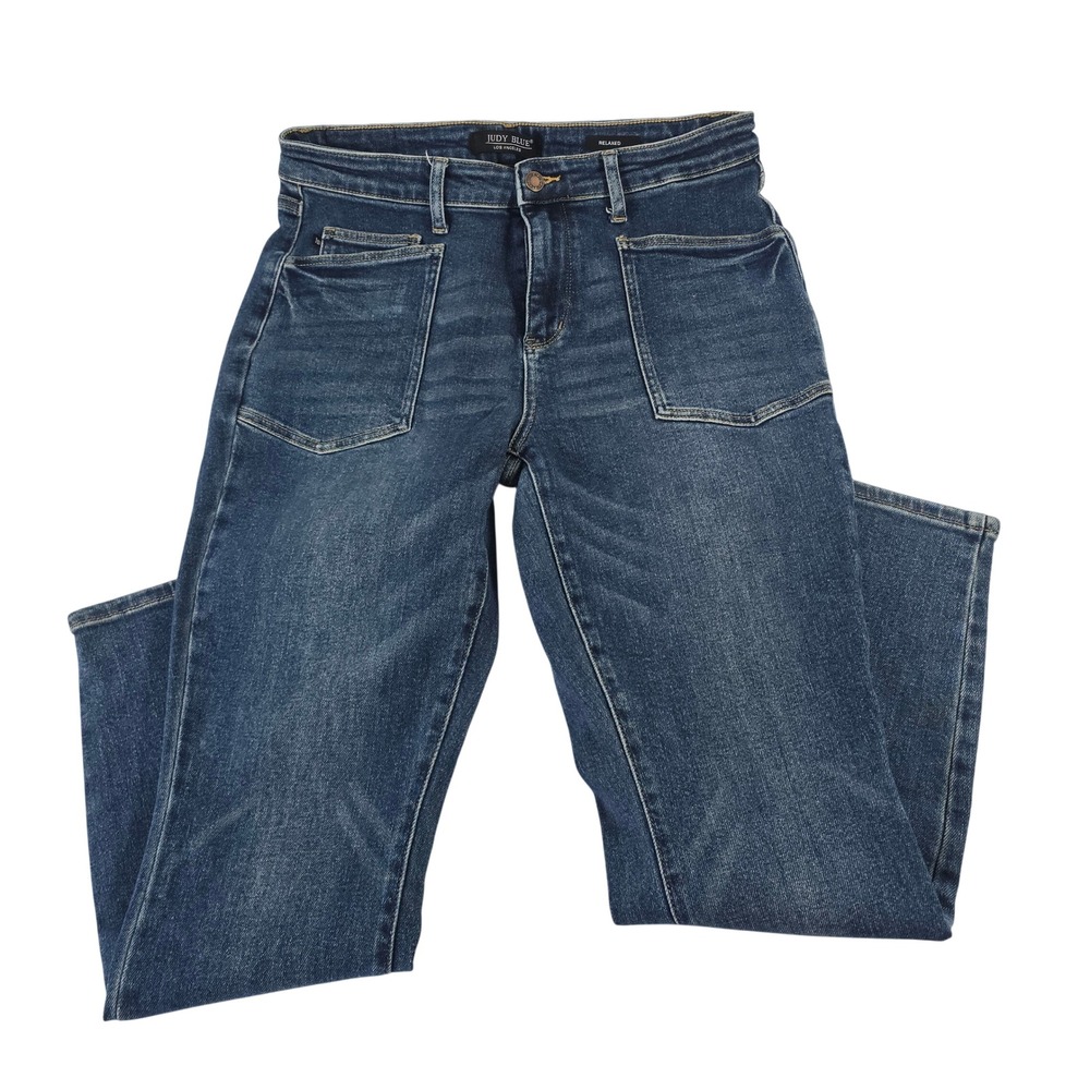 Judy Blue Relaxed High Rise Dark Wash Patch Pocket Jeans JB88687 DK Size 15/32